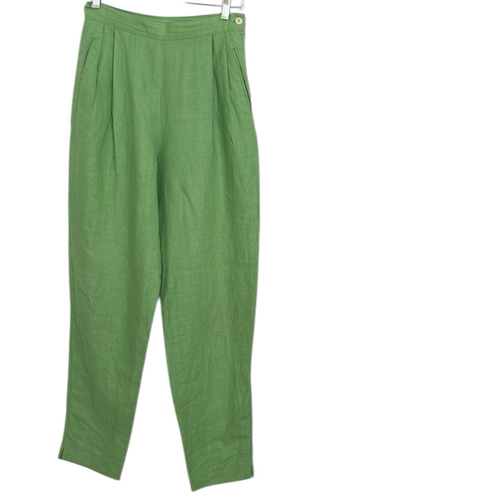 Vintage Linen 1980’s high waisted green pleated tapered pants